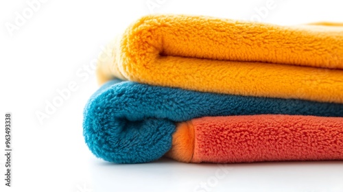 Soft Fluffy Colorful Blankets in Stack Isolated on White Background