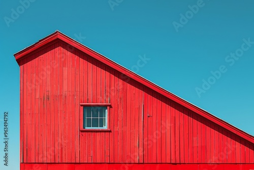 Red wooden house under blue sky