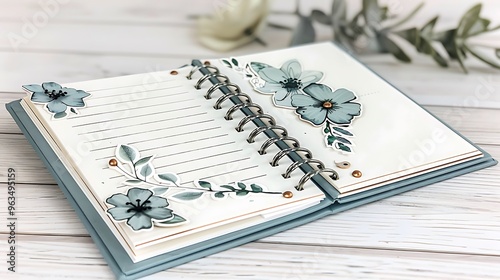 A detailed scrapbooking project, with photos, mementos, and decorative items arranged carefully on the pages. Each page tells a personal story, full of memories and creativity, making this a  photo