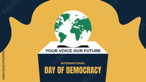 International Day of Democracy. celebration web banner with ballot box, vote paper. The day encouraging governments to strengthen and consolidate democracy