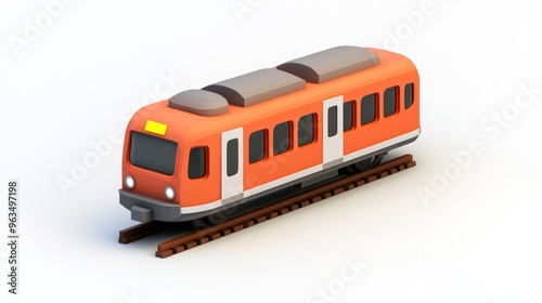 A stylized orange train on tracks, representing transportation and travel.