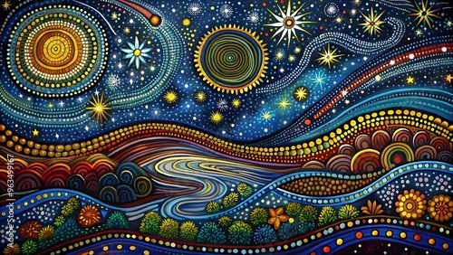 Australian Aboriginal dot painting art dreaming of a landscape. abstract Modern Aboriginal dot painting  background photo