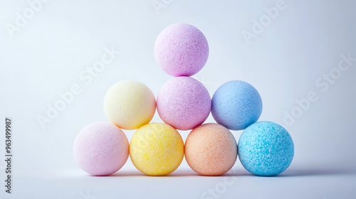 Colorful Bath Bombs in Triangle Shape on White Background