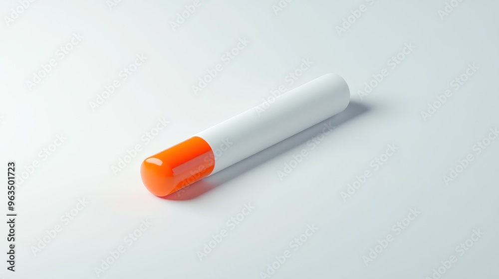 A white marker with an orange cap, designed for writing or drawing. A white marker with an orange cap, designed for writing or drawing.