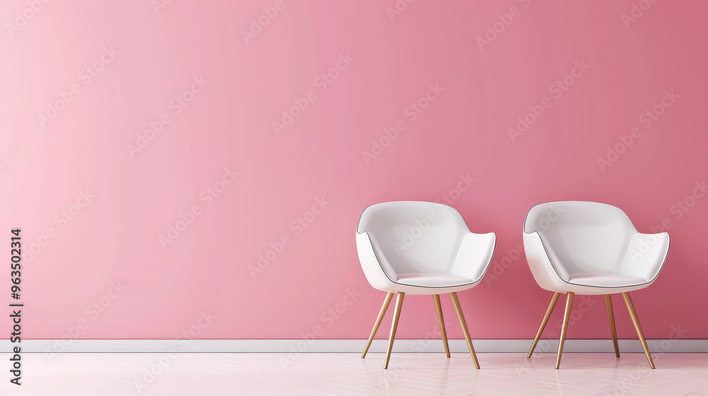 Minimalist interior with a soft pink wall and modern trendy soft chairs. Minimalist interior with a soft pink wall and modern trendy soft chairs.