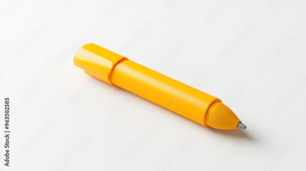 A yellow pen with a cap, designed for writing or drawing. A yellow pen with a cap, designed for writing or drawing.