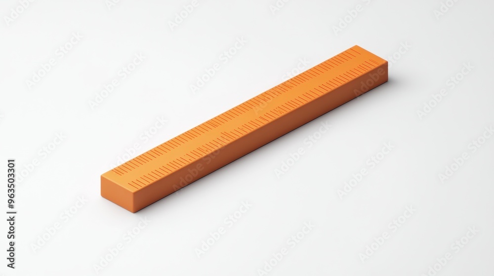An orange rectangular block with a textured surface, possibly a ruler or measuring tool.