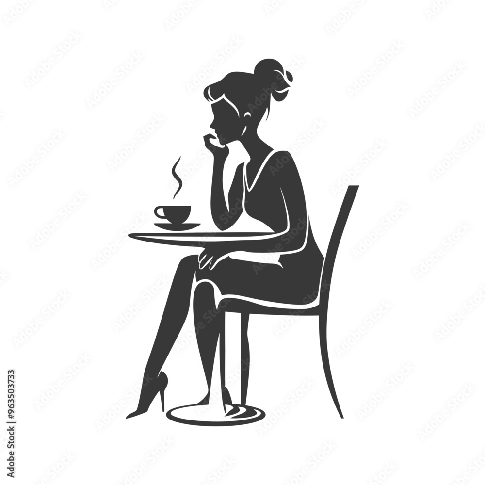 Silhouette of a woman sitting at a table with a cup of coffee Silhouette of a woman sitting at a table with a cup of coffee