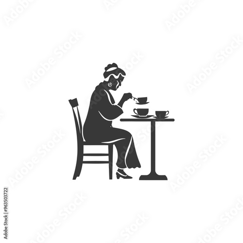 Silhouette of a Woman Sitting at a Table Stirring Tea