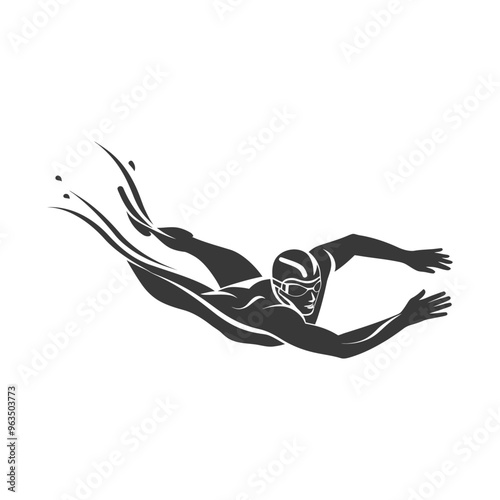 Silhouette of a swimmer in a freestyle stroke