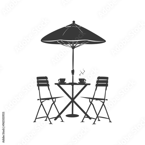 Silhouette of a Table and Two Chairs Under an Umbrella