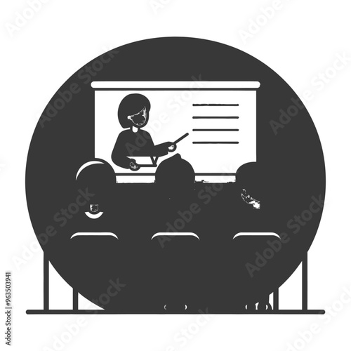 Silhouette of a teacher giving a presentation to a class