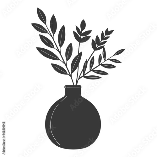 Silhouette of a vase with leafy branches