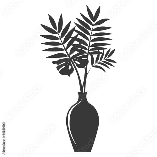 Silhouette of a vase with three leafy branches