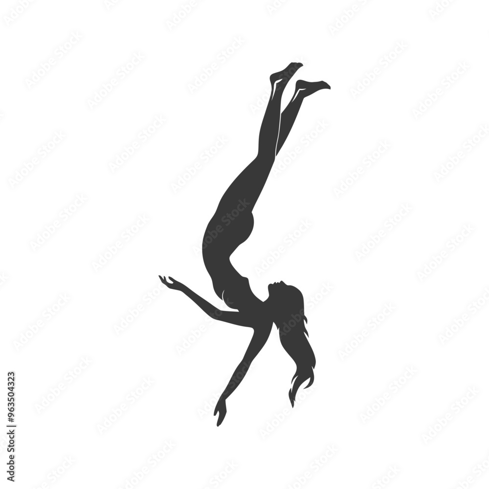 Silhouette of a woman falling headfirst with arms outstretched Silhouette of a woman falling headfirst with arms outstretched