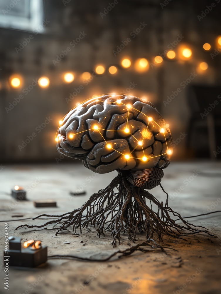 A creative depiction of a brain intertwined with lights, symbolizing intelligence and creativity in a moody, artistic setting. A creative depiction of a brain intertwined with lights, symbolizing intelligence and creativity in a moody, artistic setting.