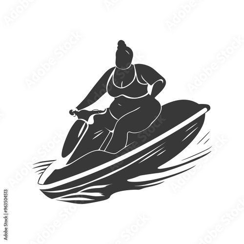 Silhouette of a woman in a bikini riding a jet ski