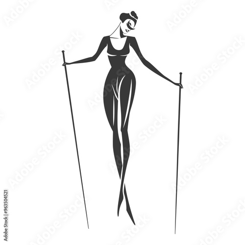 Silhouette of a woman in a bodysuit balancing on two poles