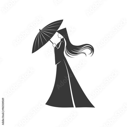 Wallpaper Mural Silhouette of a Woman in a Dress Holding an Umbrella Torontodigital.ca