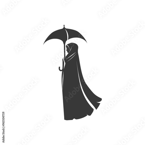 Silhouette of a woman in a hijab holding an umbrella