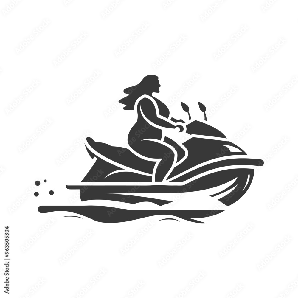Silhouette of a woman riding a jet ski on water Silhouette of a woman riding a jet ski on water