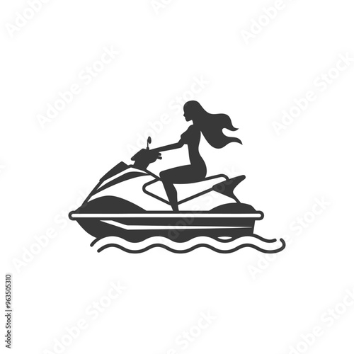 Silhouette of a Woman Riding a Jet Ski