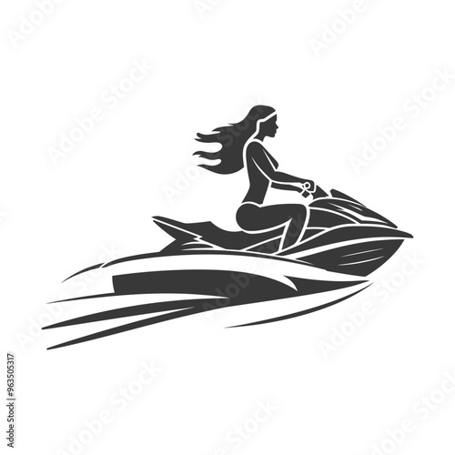 Silhouette of a Woman Riding a Jet Ski