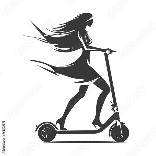 Silhouette of a Woman Riding an Electric Scooter