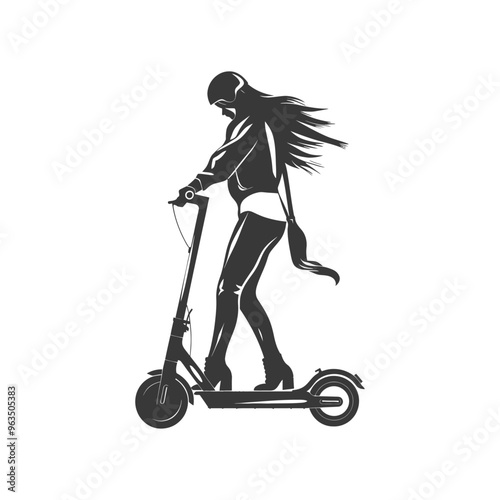 Silhouette of a woman riding an electric scooter