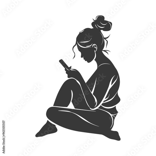 Silhouette of a Woman Sitting and Using a Smartphone