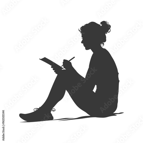 Silhouette of a Woman Sitting and Writing