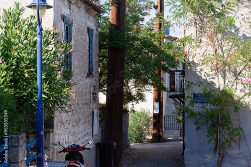 street in the old greek town in pefkochori, greece photo