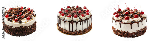 Set, collection of Black Forest cake isolated on transparent background.