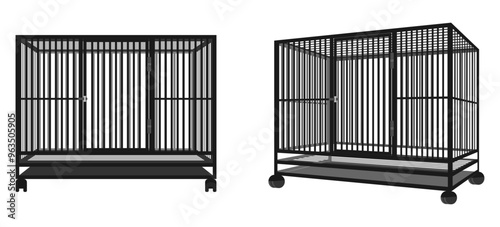 empty pet cage set vector illustration isolated on white background.
