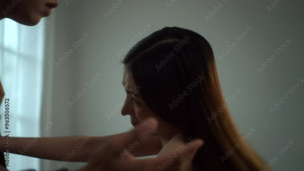 Close up of face emotionally stressed woman arguing and fighting with boyfriend at home, angry woman yelling to husband, depression and mental health on family conflict problem concept.
Close up of face emotionally stressed woman arguing and fighting with boyfriend at home, angry woman yelling to husband, depression and mental health on family conflict problem concept.