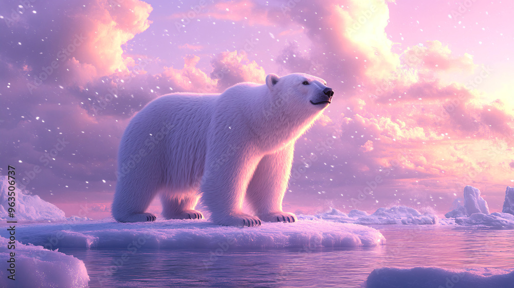 Majestic Polar Bear on Floating Ice at Golden Sunset Majestic Polar Bear on Floating Ice at Golden Sunset