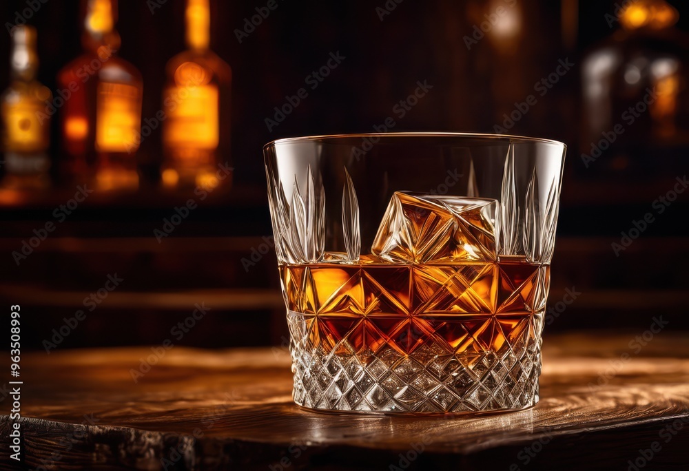 stylish whiskey glass resting textured wooden showcasing modern design unique features, surface, trendy, drinkware, beverage, clear, elegant, rustic