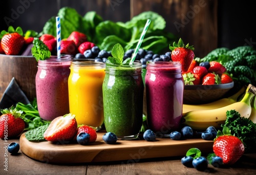 Wallpaper Mural colorful arrangement fresh smoothie ingredients featuring garnishes healthy beverage, fruits, vegetables, blend, drink, vibrant, organic, tropical, berries Torontodigital.ca