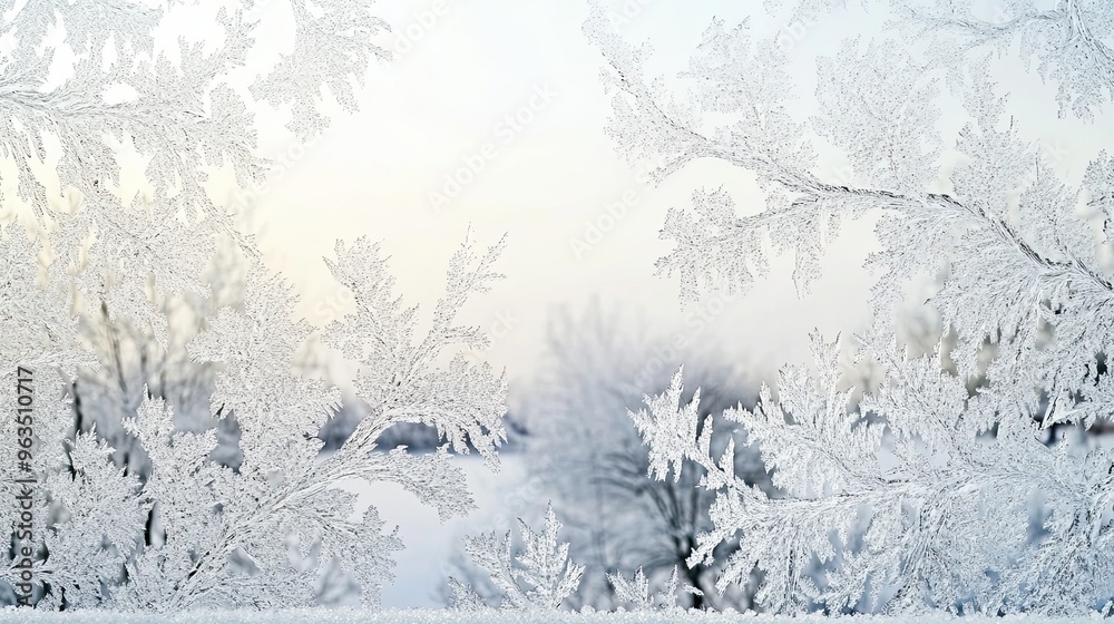 Frosty Patterns Adorn the Window on a Winter Morning, Softly Lit by Natural Light Outside Frosty Patterns Adorn the Window on a Winter Morning, Softly Lit by Natural Light Outside