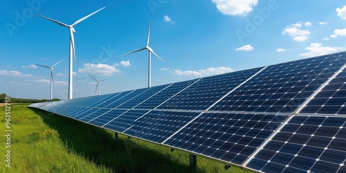 Wind turbines and solar panels on a modern UK farm