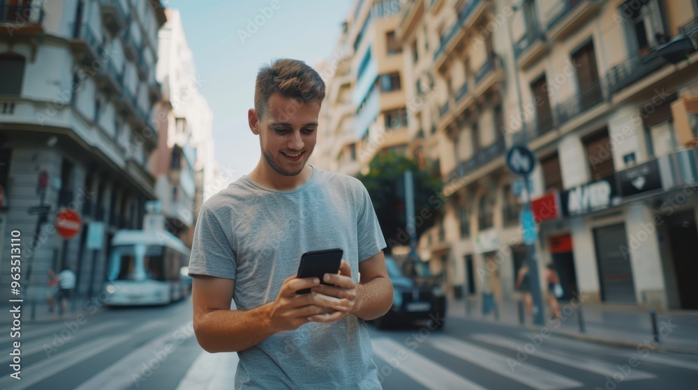 The Man Using Smartphone Outdoors The Man Using Smartphone Outdoors