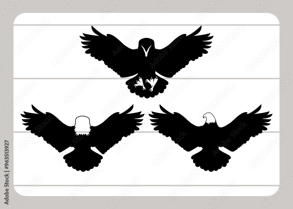 Obraz premium Bald Eagle Silhouette SVG | American Eagle Vector | Bird of Prey Craft Cut File for Cricut & Vinyl Decals 
