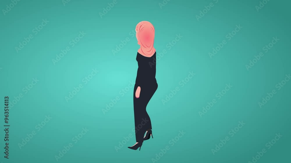 Hijab Girl character walk cycle and presentation with lip sync and body language
