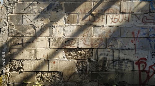 Raw and Rugged Exposed Cinder Block Wall with Graffiti