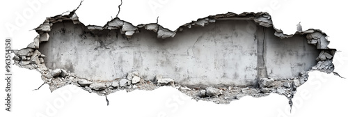 Concrete Wall, Destroyed, Isolated. Graphic Cutout. photo
