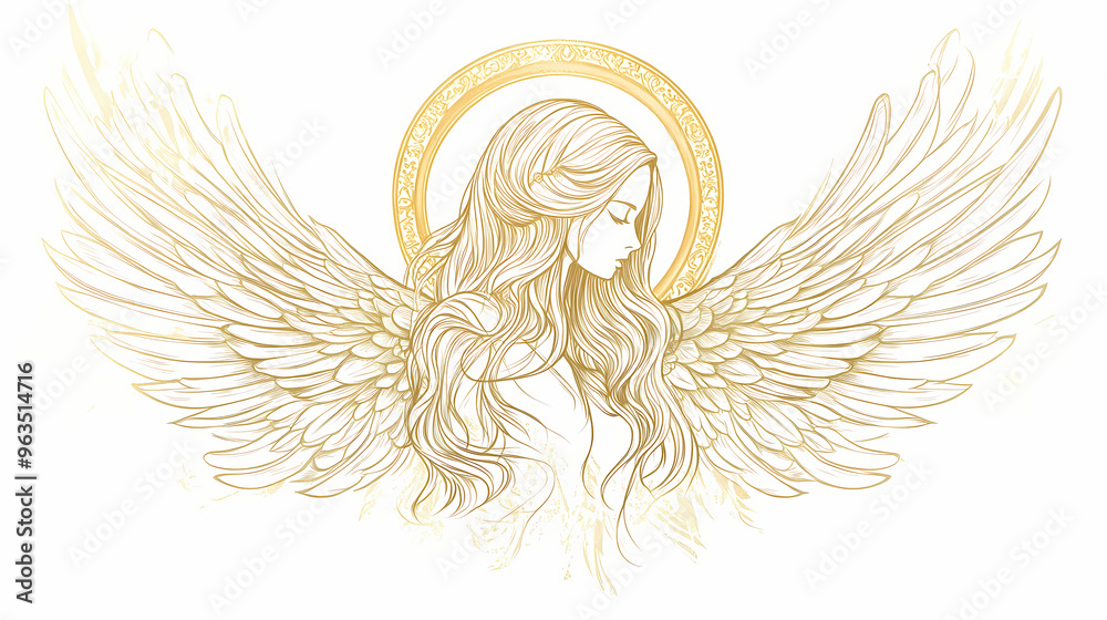 Fototapeta premium Angel design elements - wings and golden halo isolated. Angel. Illustration