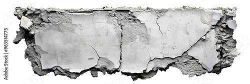 Concrete Wall, Destroyed, Isolated. Graphic Cutout.