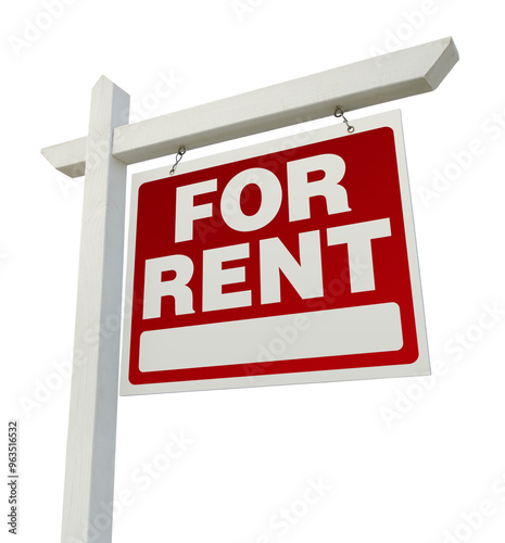 Left Facing For Rent Real Estate Sign Isolated. 