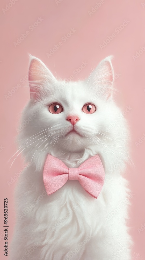 White fluffy cat with pink bow tie White fluffy cat with pink bow tie