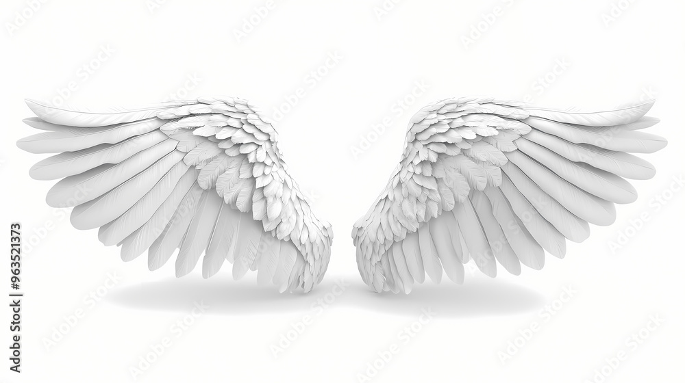Obraz premium White angel wings isolated on a white background 3d rendering. Angel. Illustration